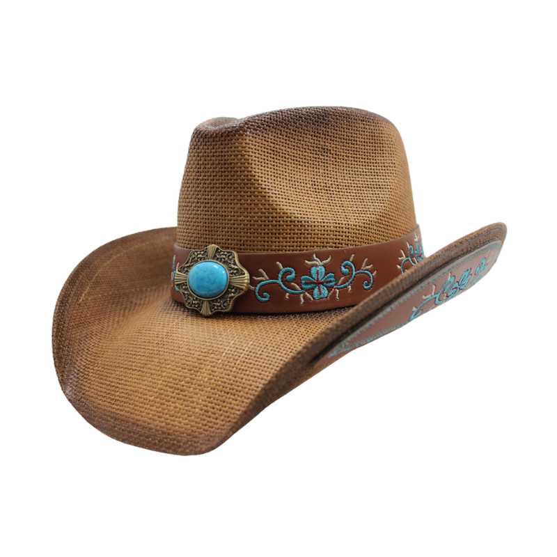Blue Ranch Cowgirl Hat with Floral Band Design