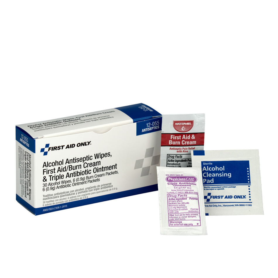 Antiseptic Pack (30 Alcohol Prep Pads, 6 Burn Cream, 6 Antibiotic)