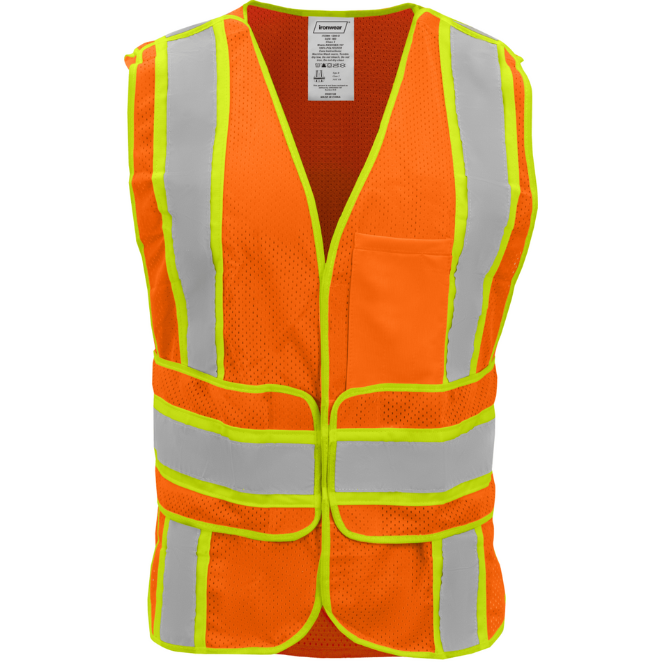 Class 2 Orange 5 Point Breakaway Safety Vest with Chevron Back Pattern