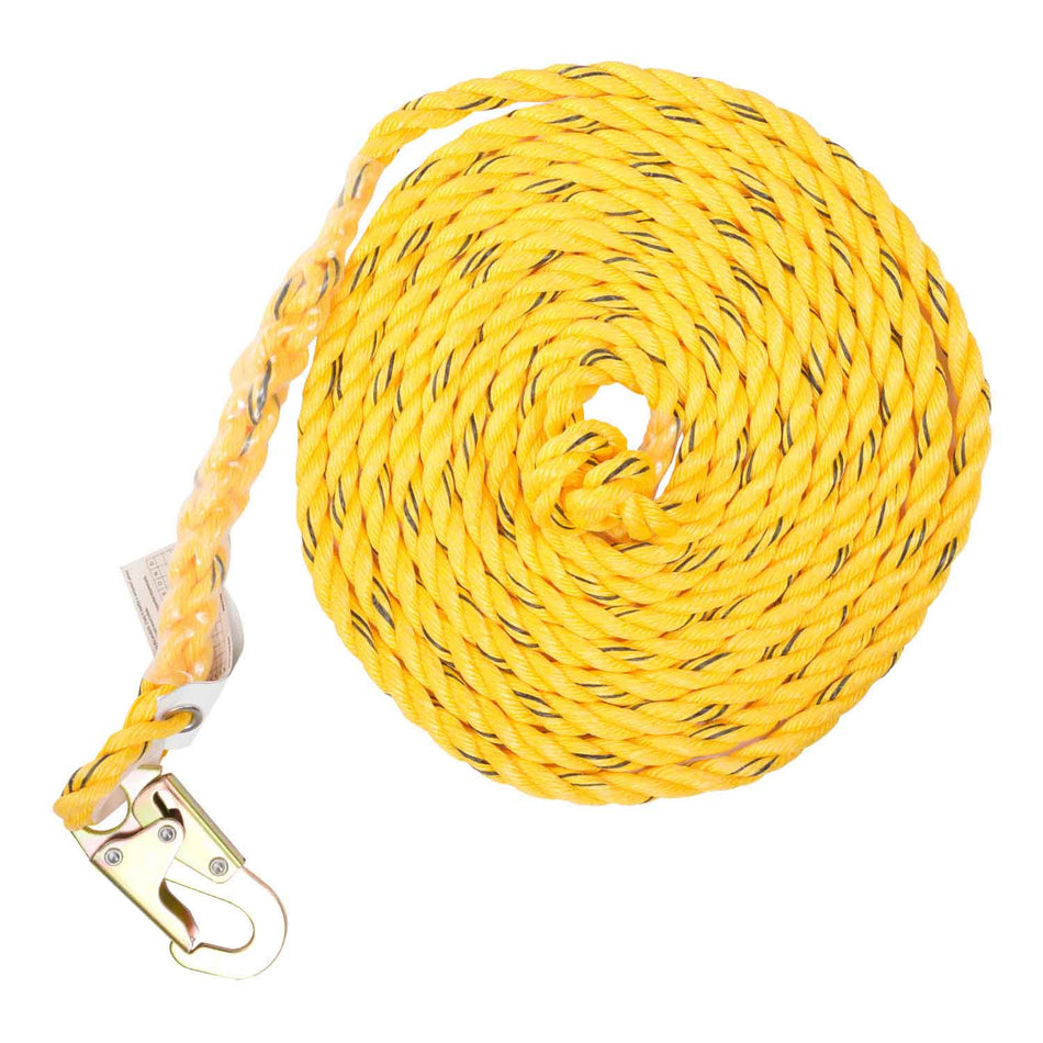 Vertical Rope Lifeline, Locking Snap hook on anchor end, other end cut and taped