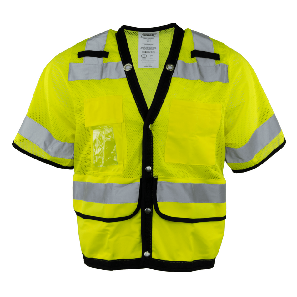 Class 3 Lime Safety Vest with 2 Grommet Holes (8 Pockets)