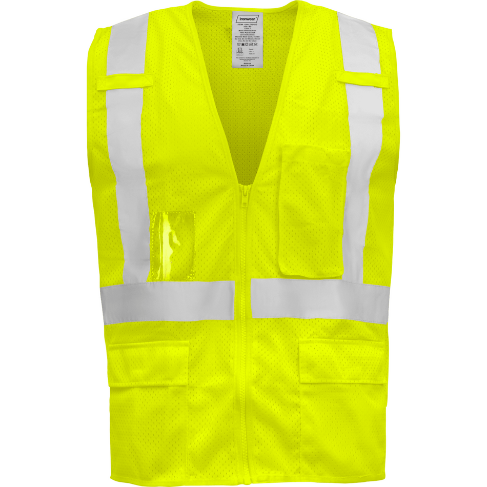 Class 2 Safety Vest with Zipper Closure (Hi Vis Lime)