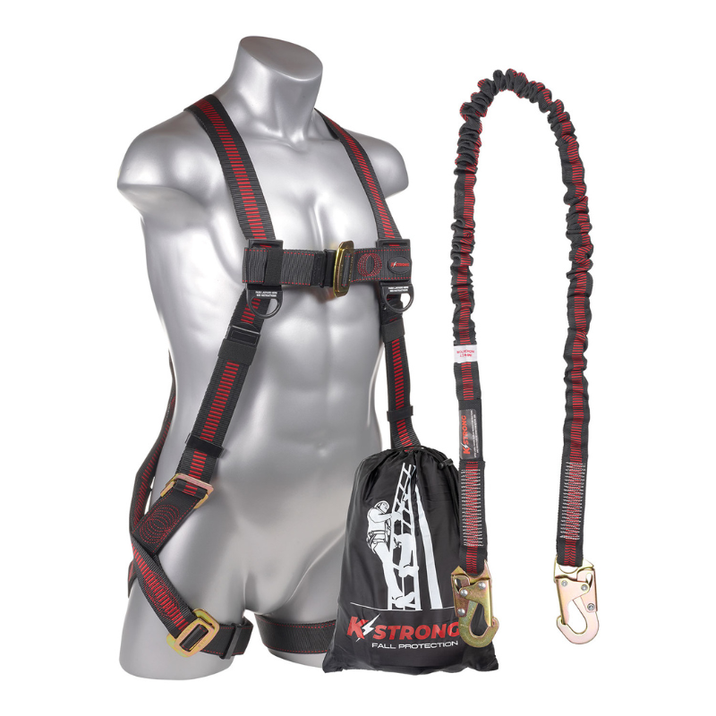Elite 5-Point Full Body Harness, Dorsal D-Ring, MB Legs with Internal Design Shock Absorbing Lanyard with Snap Hooks, (S-M) (ANSI)