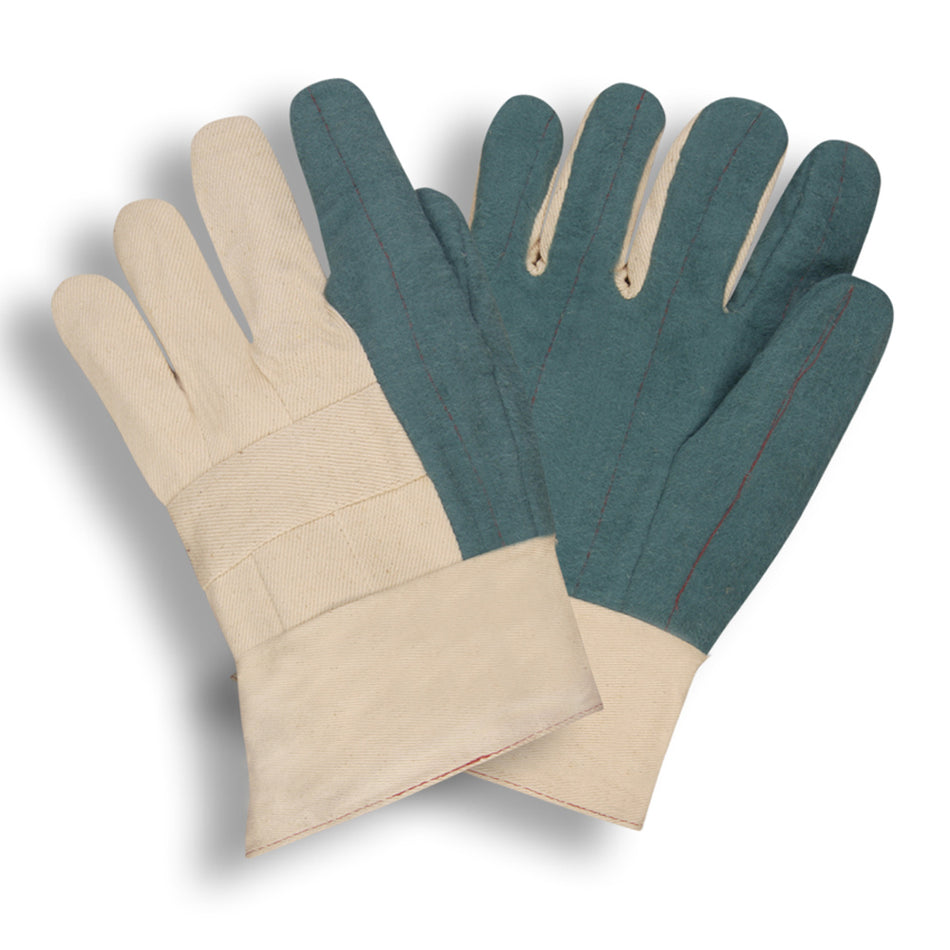 Cotton Hot Mill Green Quilted Palm Gloves - 12 Pairs