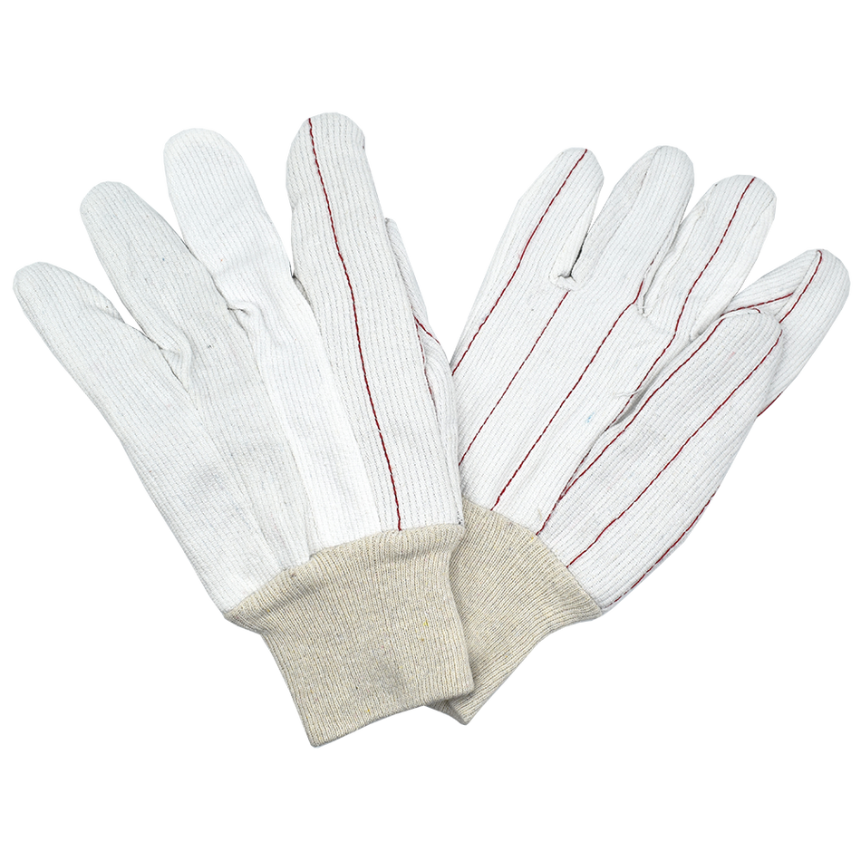 Knit Wrist, Corded, Double Palm, 100% Cotton Canvas Gloves - 12 Pairs