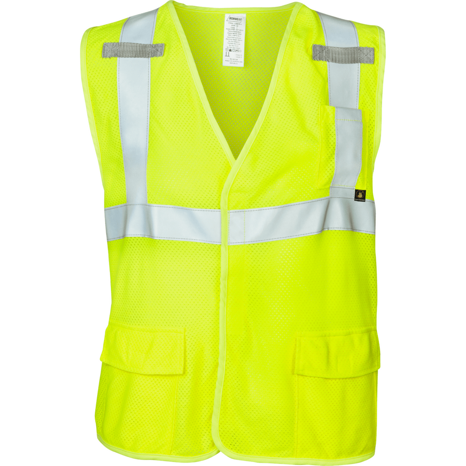 Class 2 FR Lime Modacrylic Safety Vest with Hook and Loop Closure