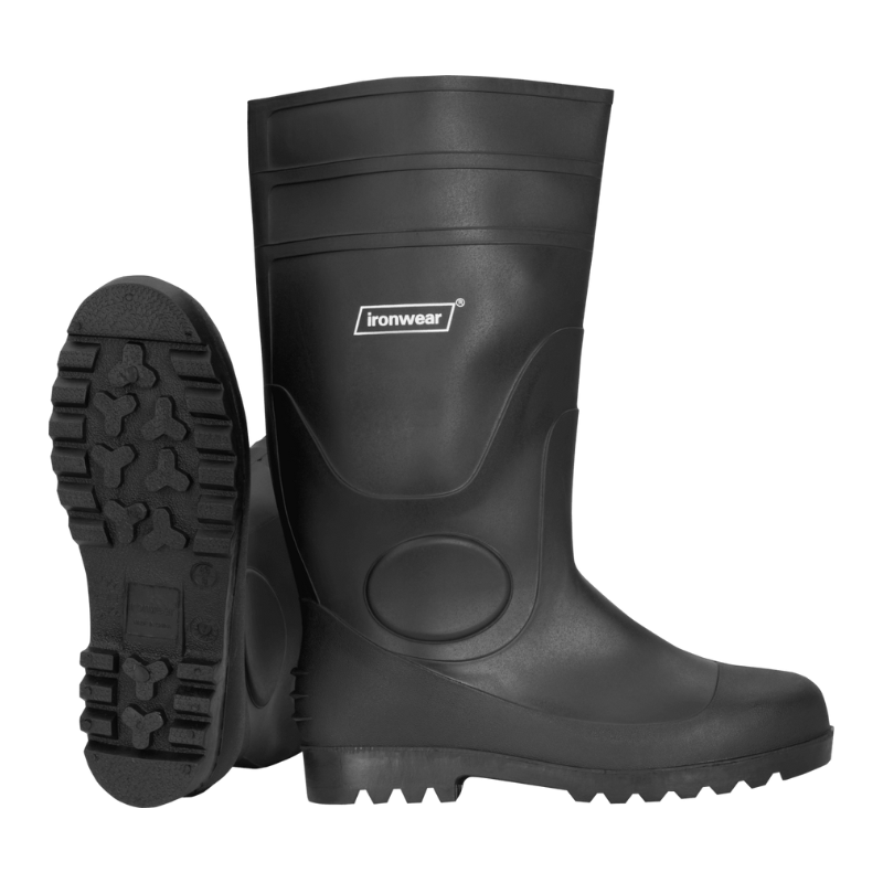 Ironwear 16" High Black PVC Work Boot with Treaded Sole