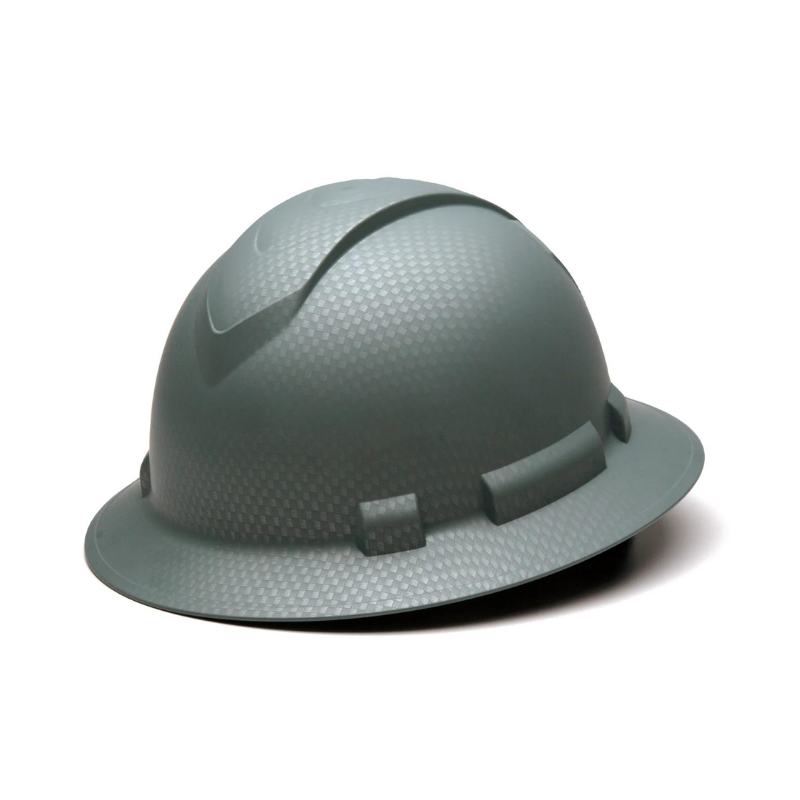 Silver Graphite Pattern Pyramex Ridgeline Full Brim Hard Hat 4-Point Ratchet Suspension