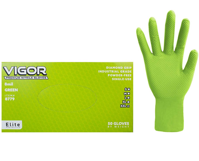 8 Mil Diamond Grip Green Disposable Glove