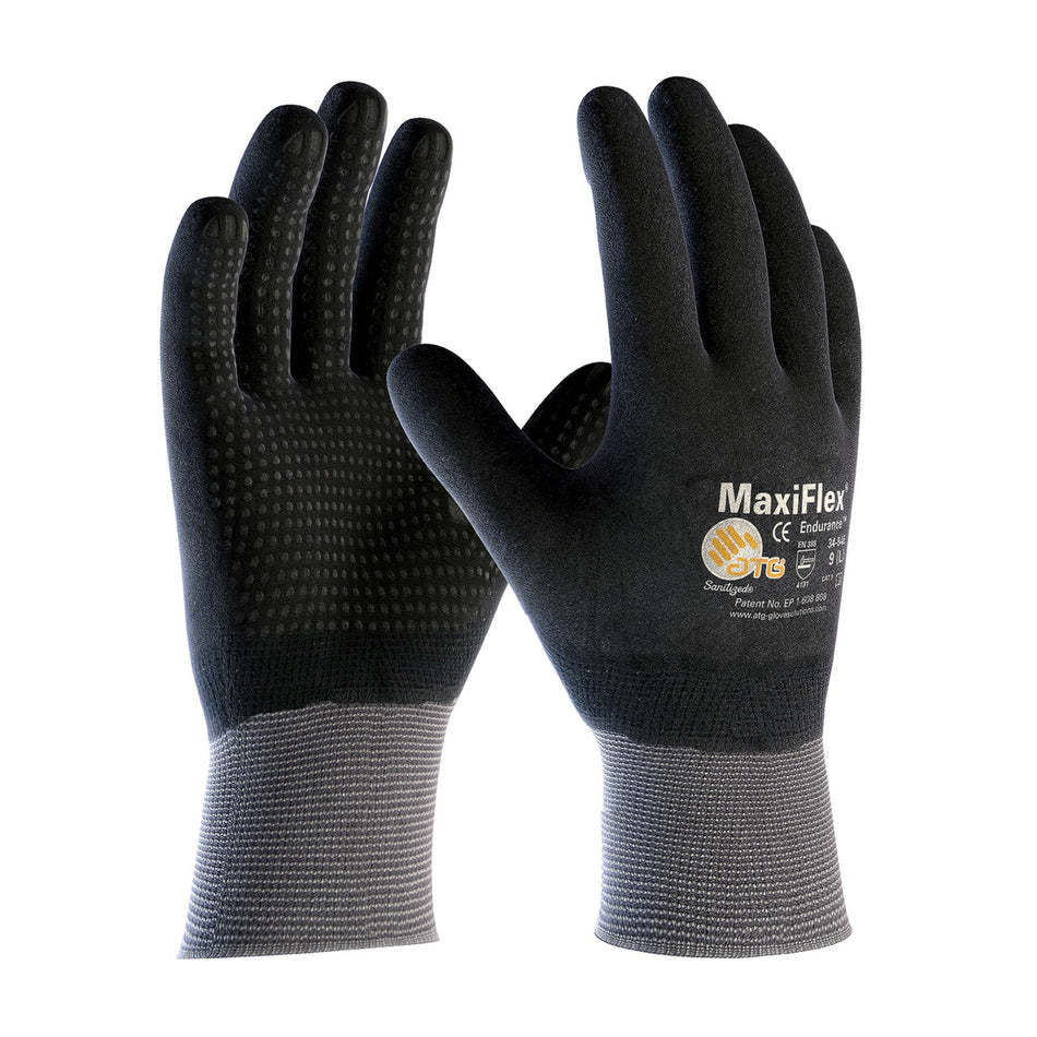 12 Pairs - MaxiFlex 34-846 Endurance Glove – Full Hand Micro Dot Coated Touchscreen Work Gloves