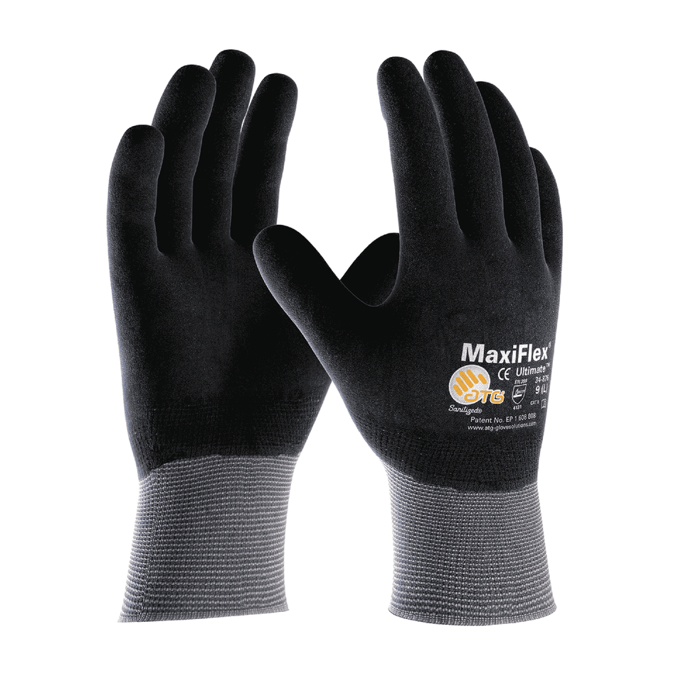 12 Pairs - MaxiFlex 34-876 Ultimate Glove - Full Hand Nitrile Coated Touchscreen