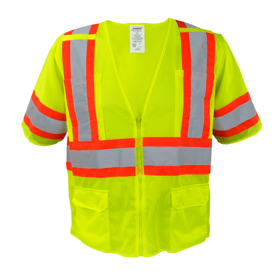 Class 3 Lime Zipper Safety Vest (6 Pockets)