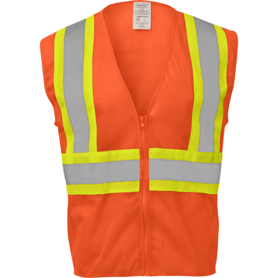 Class 2 Orange and Lime Tape Safety Vest with Zipper Closure