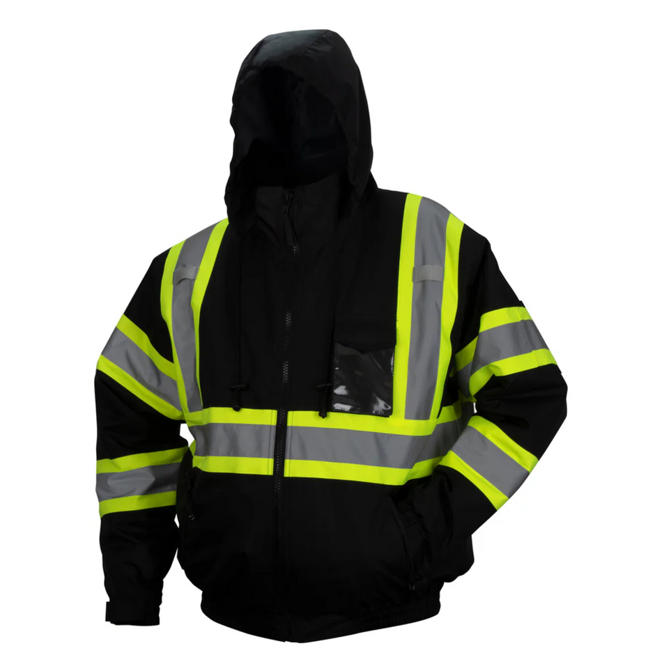 Black Waterproof Bomber Jacket with 2" Reflective Striping