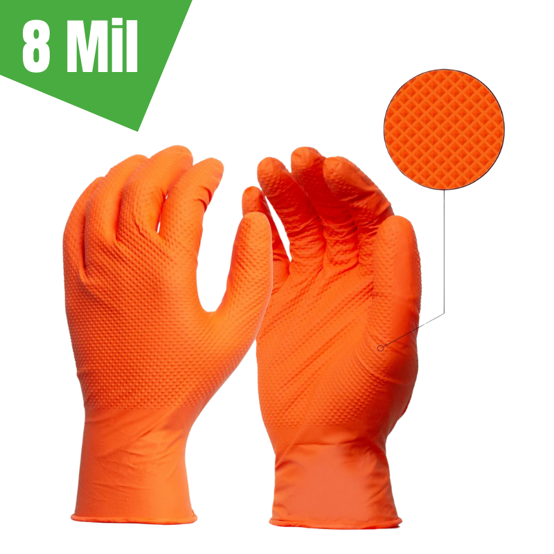 8 Mil Orange Diamond Grip Disposable Gloves