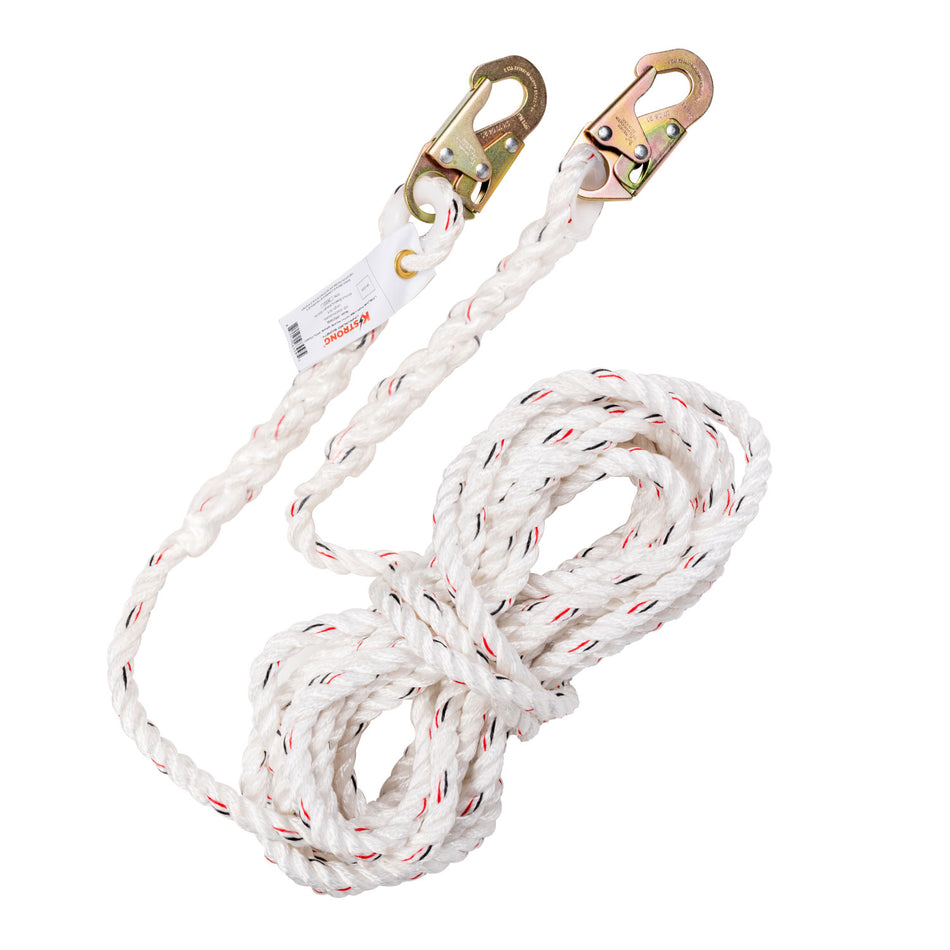 25 ft. Vertical White Polydac Rope Lifeline with Snap Hooks at Both Ends