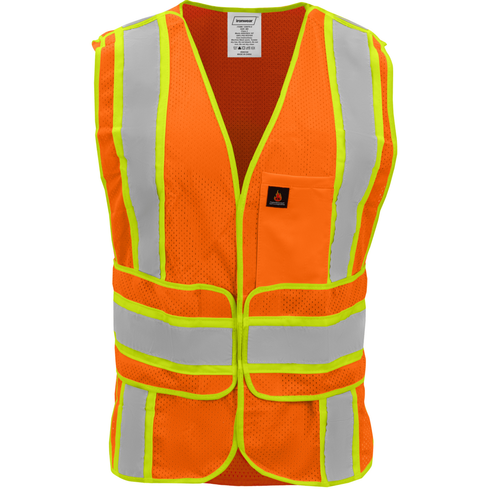 Class 2 Orange Polyester Mesh FR Safety Vest (4 Pockets)