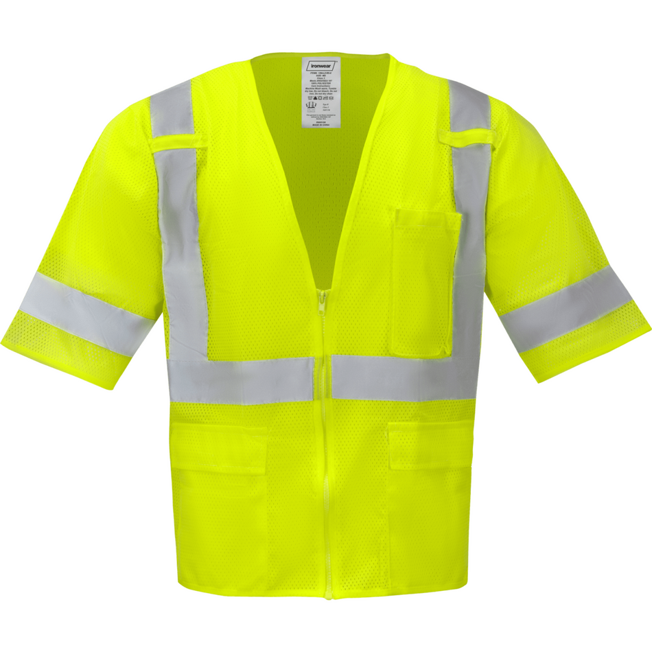 Class 3 Lime Zipper Safety Vest (5 Pockets)