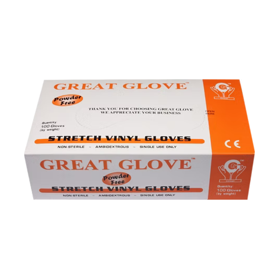 Stretch Powder-Free Vinyl Gloves, 2.5 mil (100 pcs/bx)