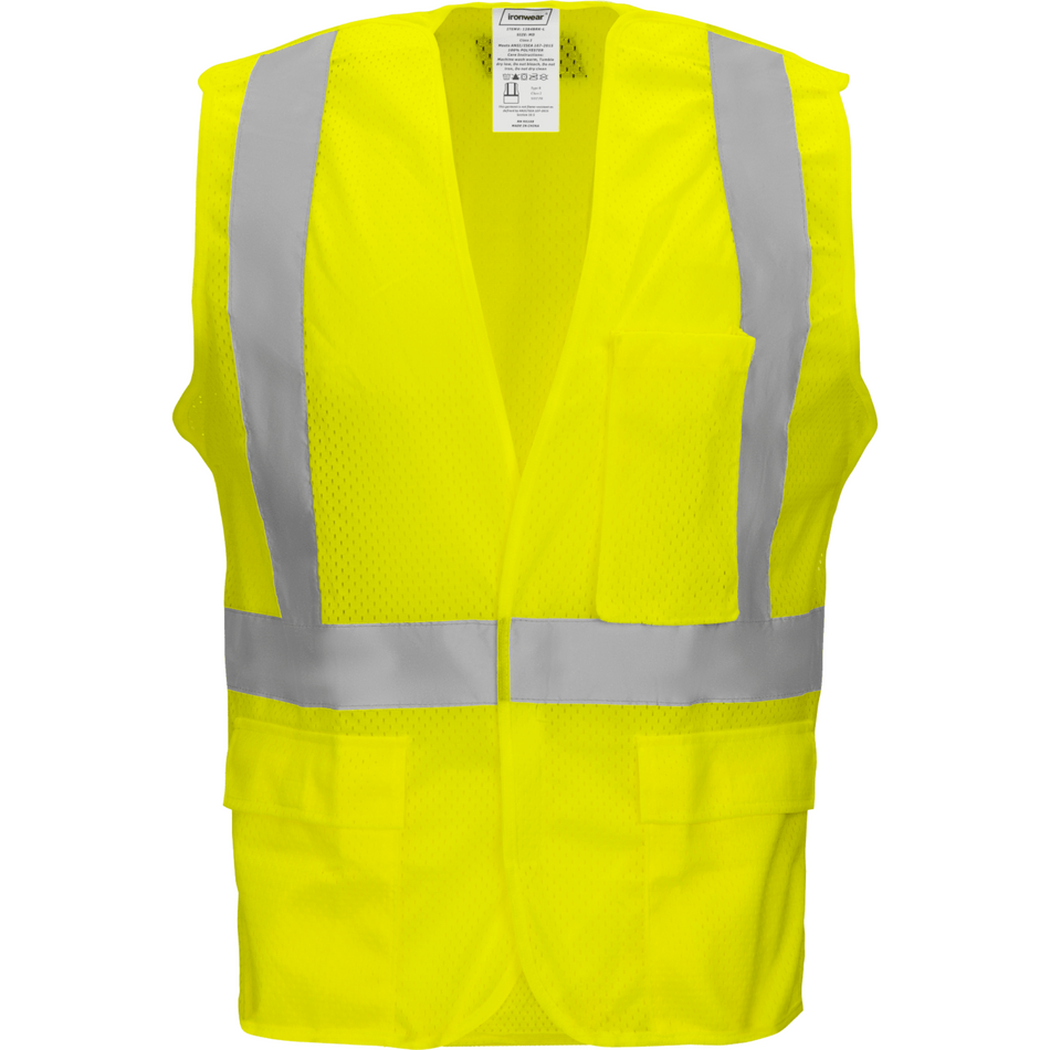 Class 2 Safety Vest with Hook and Loop Closure (Hi Vis Lime)