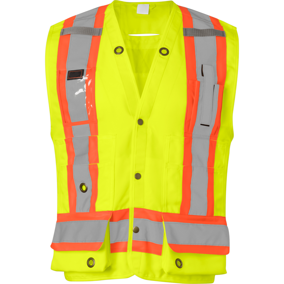 Class 2 Multi-Pocket Lime Safety Vest with Snap Front