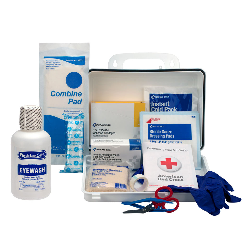 Eyewash Station, Single 16 oz Screw Cap Bottle, with OSHA First Aid Kit