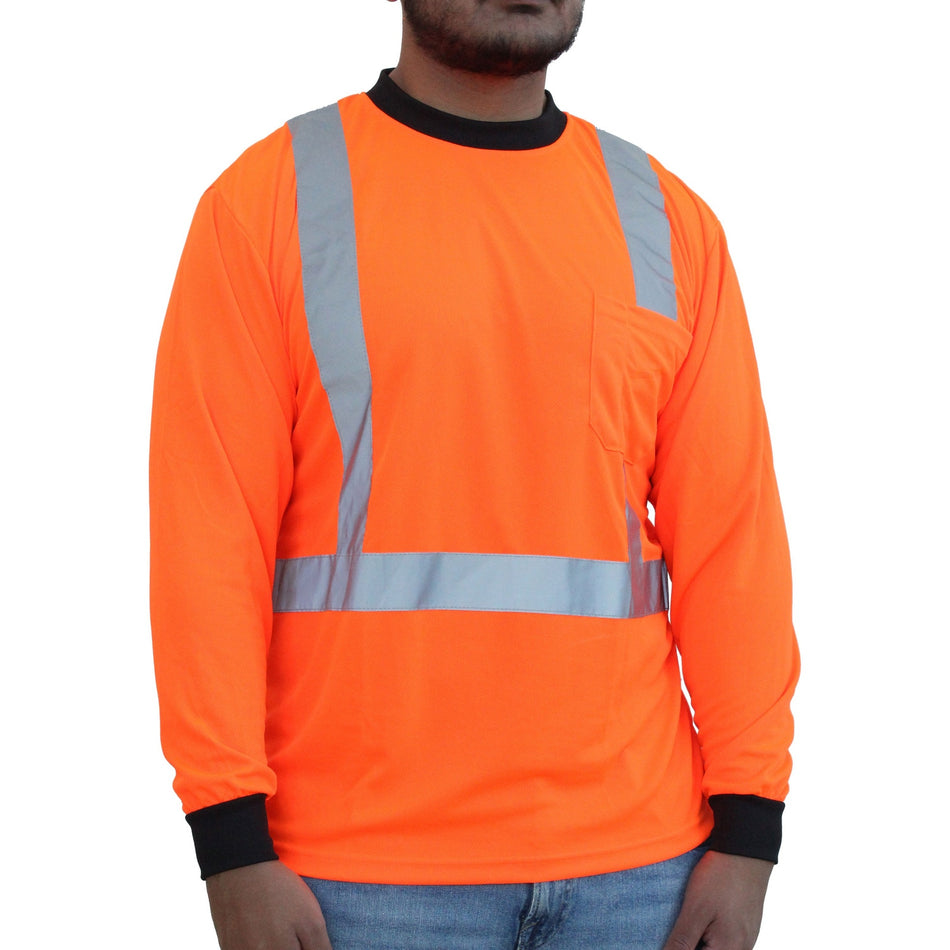 Hi-Viz Orange Class 2 Long Sleeve Mesh T-Shirt